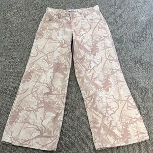 Light Pink Abstract hunting style Print Wide Leg Jeans